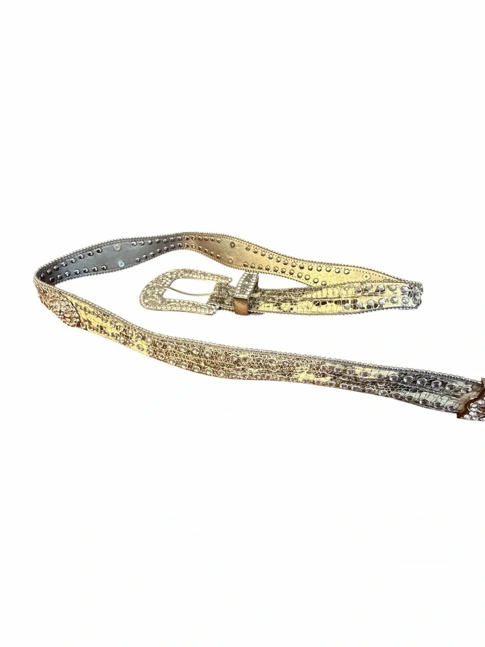 Rhinestone Embellished Metallic Women's Belt - silver, cream and grays, L-XL